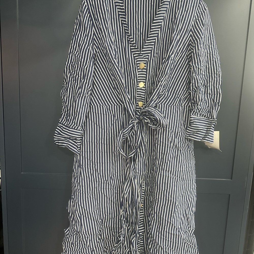 (NEW WITH TAGS) Striped Navy and White Button-Up Dress
